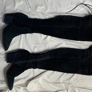 Aldo Black Suede OTK Lace-Up Boots, 7